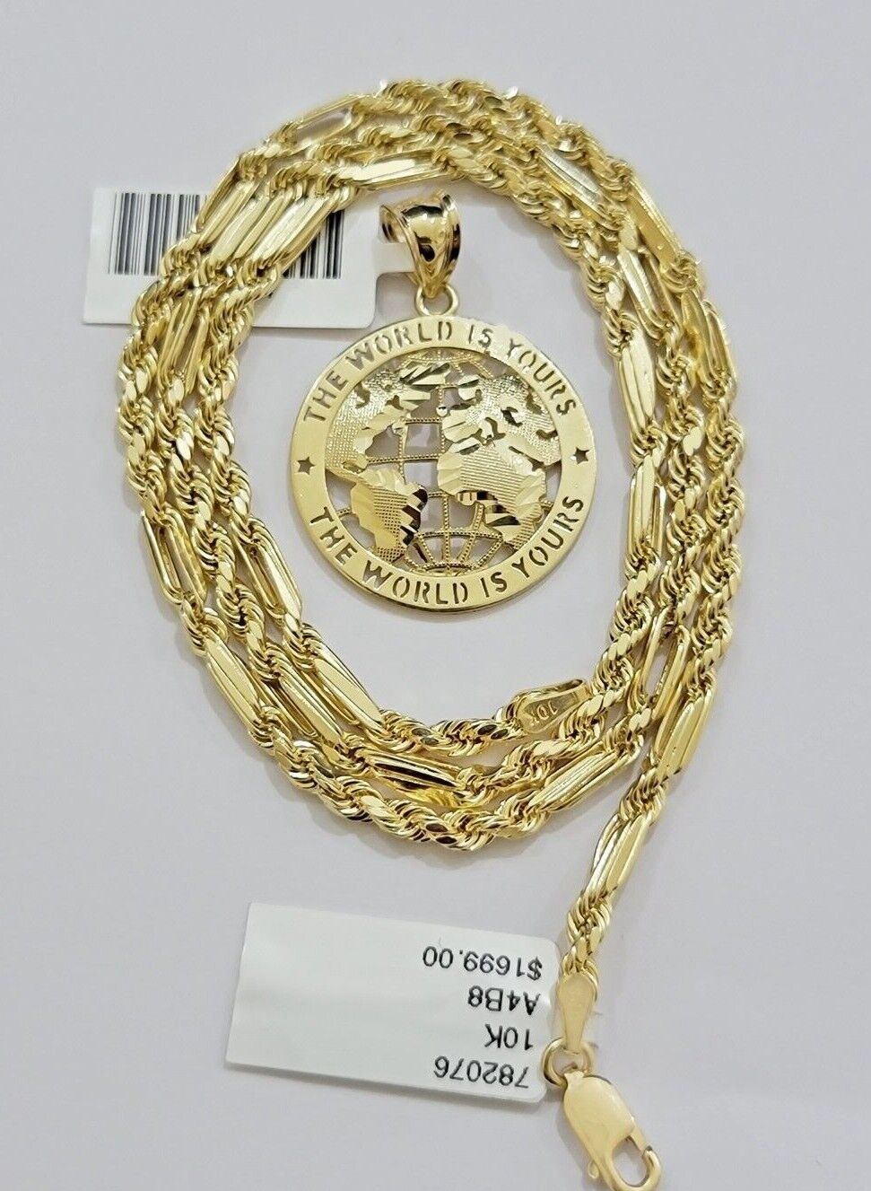 Real 10kt Gold Milano Rope Chain World Map Charm Pendant Set 18 - 24 Inch Necklace - GoldenlinQ